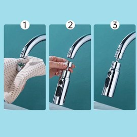 Ginddy Tap Attachment, 3 Modes Kitchen Bathroom Tap Bubbler Extension Filter 360 Degree Aerator Swivel Multifunctional Water Saving for Kitchen Bathroom Tap Water Saving (Silver)