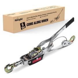 Nilight Come Along Winch 5 Ton /10,000 Lbs Heavy Duty Come Along Cable Puller Hand Winch Tool with 10 Ft Rope Double Gear 3 Hook for Lifting Pulling Road Vehicle Recovery Automotive Hoist Winch Puller