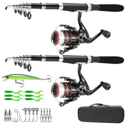 Fishing Rod, 6.9ft 2Pcs Telescopic Fishing Rods Set, Carbon Fiber Fishing Pole, 2PCS Spinning Rod and Reel Combo with Carrier Bag Freshwater Fishing Rod and Reel Combos Kits Fishing Gear