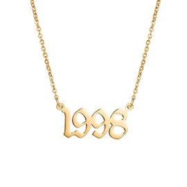 Year Necklace for Womens Girl,Initial Birth Year Number Necklace Men Boy Birthstone Birthday Charm Friendship Old English Font Stainless Steel Pendant Necklace Chain Jewelry(Year Necklace 1998,Gold)
