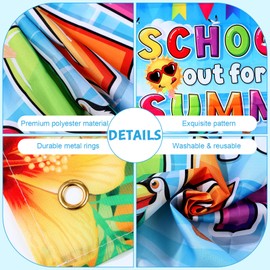 Tudomro School's Out for the Summer Banner Backdrop Large End of School Year Background Backdrop Photo Props for Summer Tropical Hawaiian Pool Beach Party Decoration Supplies (71 x 43 inch)
