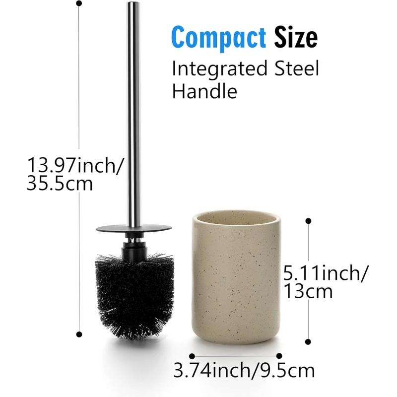 Viosuniu Ceramic Toilet Brush & Holder Set, Stainless Steel Handle,