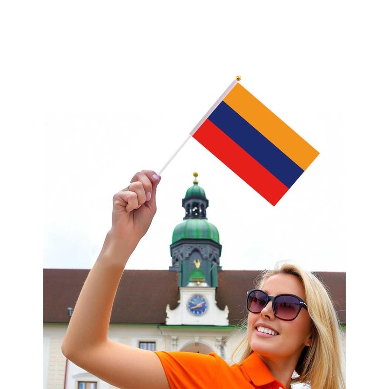 25 Packs Small Armenia Flags on Handheld Stick，Miniature Armenian Flag