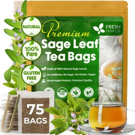 FreshDrinkUS, Premium 75 Sage Leaf Tea Bags, 100% Natural & Pure from Sage Leaves. Loose Leaf Herbal Tea. Made with Natural Material Tea Bags. No Sugar, No Caffeine, No Gluten, Vegan.
