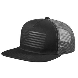UALON Baseball Cap, Snapback Trucker Hat for Men & Women with American Flag and Adjustable, Breathable Mesh, Flat Bill Hats Black/Dark Gray