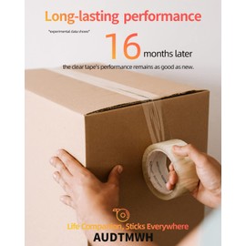AUDTMWH Packing Tape, Clear, Heavy Duty Packaging Tape Designed for Moving, Packing, Shipping and Mailing, 1.88" x 53 yds, 2 Rolls w/1 Dispenser