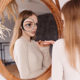 HEALLILY Vanity Mirror 8. 8cm 5X Magnifying Glass Mirror Small Round Wall Mirror Cosmetic Makeup Mirror Pocket Mirror Bathroom Mirror with Suction Cups (Black) Dresser Mirror