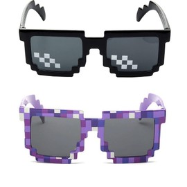 JINTOU 2 pcs Thug Life Sunglasses Mosaic Pixel Sunglasses Adult Kids Party Favors(Purple,Black)