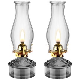 Tuanse 2 Pcs Oil Lamps for Indoor Use Vintage Hurricane Emergency Glass Oil Lamps Large Lantern Classic Decorative Oil Lamp for Home Tabletop Emergency Lighting Supplies (Gray)