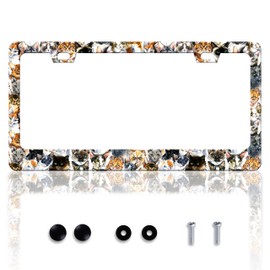 Cute Cat License Plate Frame Pet Animal License Plate Holder Personalise Stainless Steel Funny Design Compatible with Standard License Plate Frames for USA and Canada 6 X 12 Inch 2 Holes with Screws
