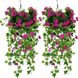 Planta colgante artificial 2 piezas de 39 pulgadas gloria de la mañana de seda plantas colgantes falsas colgantes flores artificiales flores de vides 