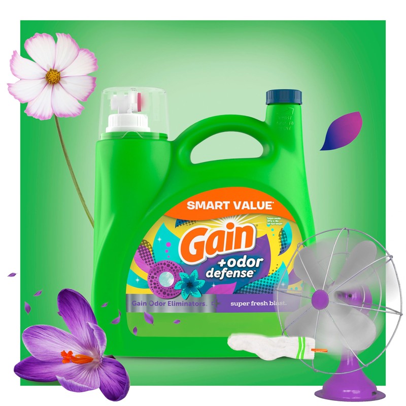 Gain + Odor Defense Liquid Laundry Detergent, Super Fresh Blast