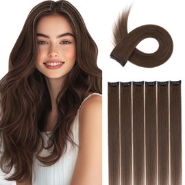 S-noilite 6Pcs Clip in Human Hair Extensions,Remy Single Clip in Hair Extensions 6Pcs 6clips Straight Dark Brown Seamless Hairpieces for Women 20Inch 44g