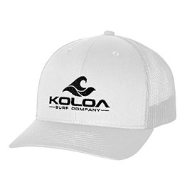 Joe's USA - Men's Koloa Surf Wave Classics Retro Trucker Cap - Mesh Snapback Hat (One Size-White with Black Embroidered Logo)