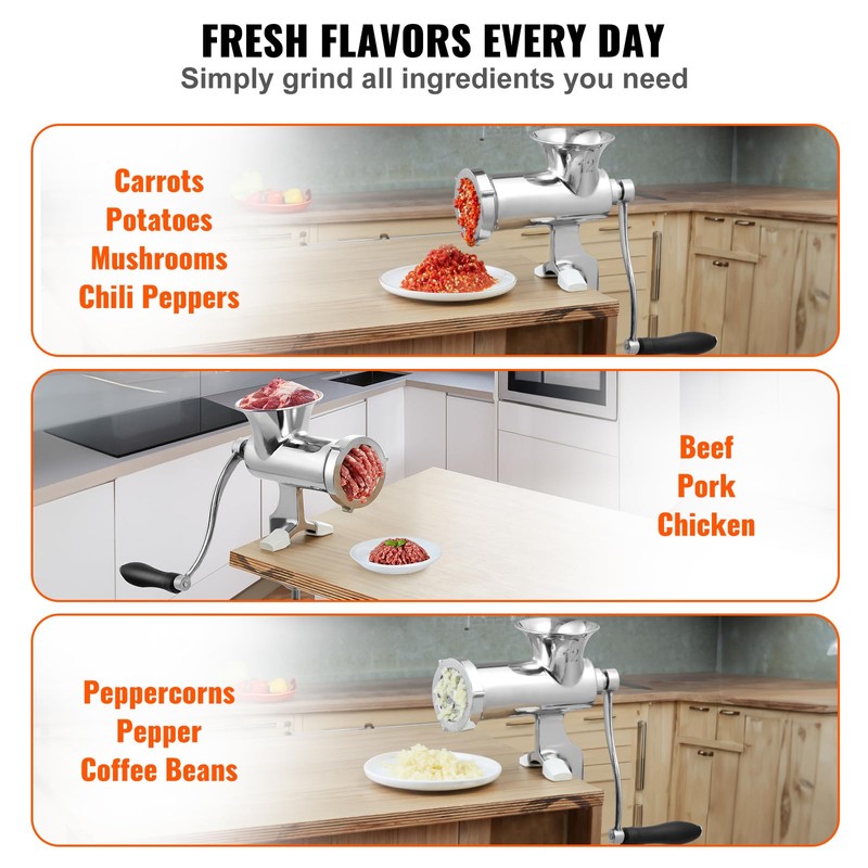 Happybuy Manual Meat Grinder, 304 Stainless Steel, with Table Clamp