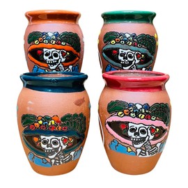 Set of 4 Catrina Cantarito Cup - Catrina Clay Cantarito - Guelaguetza Designs