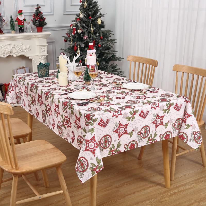 Hapterouse Christmas Tablecloth Rectangle Xmas Table Cover Waterproof Polyester Tablecloth