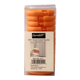 12 Piece Plastic Basic Locking Round Hook Easy Gliding Shower Curtain Rings Fits All Standard Size Shower Rods (Orange)