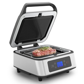 SUNVIVIPRO Electric Panini Press Sandwich Maker, 1300W Smokeless Indoor Grill with Removable Non-Stick Plates, Auto-Lift, Fan, Independent Upper Heating, Smart Time & Temperature Control, Silver