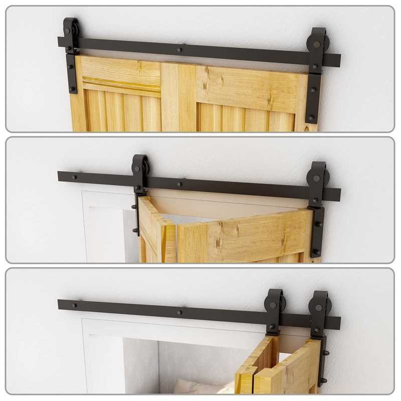 CCJH 42" Bi-Folding Sliding Barn Door Hardware Kit for 2