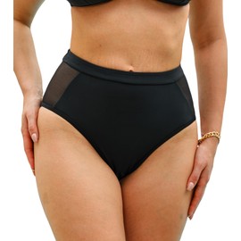 CUPSHE Women's Swimsuit Bikini Bottom High Waisted Quick Dry Mesh Side Bathing Suit Full Coverage Swim Bottom, S Black