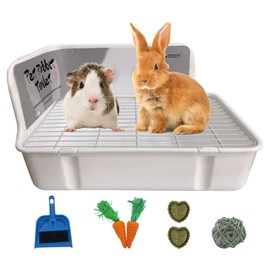 kathson Rabbit Litter Box,Bunny Potty Training,Plastic Square Small Animal Toilet,for Hamster Chinchilla Ferret Hedgehog Gerbil(White)