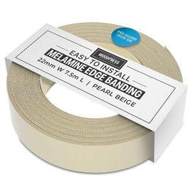 WoodPress® 22mm Pearlised Beige Melamine Edging, Pre-Glued Veneer Tape – 7.5m Roll - Iron-On for Easy DIY Application – Will Cover the Edge of a Standard MDF Panel