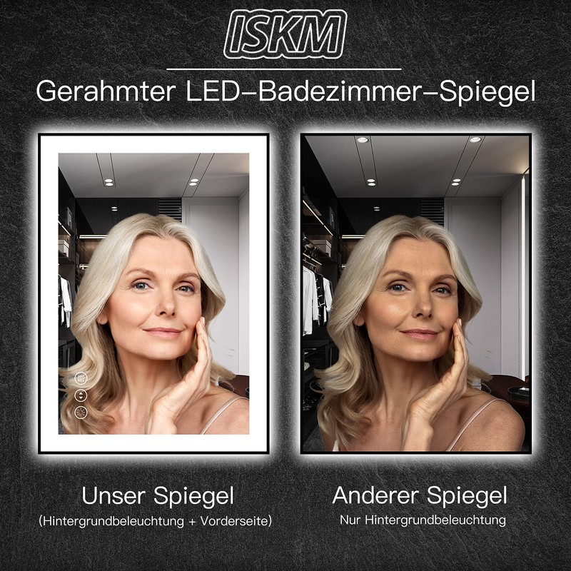 ISKM Framed LED Mirror for Bathroom 20"x28", Dimmable LED Bathroom
