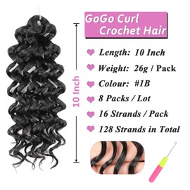 Samtress 10 Inch Short Curly Crochet Hair 8 Packs GoGo Curl Crochet Hair for Women Water Wave Crochet Braids Synthetic Natural Black Deep Twist Braiding Hair Extensions (#1B)