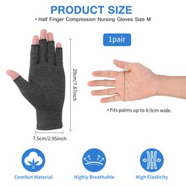 HonGien 1 Pair Arthritis Gloves Cotton Compression Gloves Fingerless Gloves Women & Men Providing Warmth and Compression Relieve Arthritis Pain Pressure Gloves Breathable (M/7.5x20cm)
