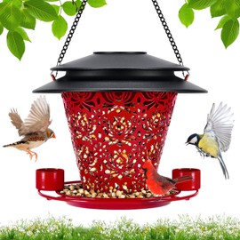 Solar Bird Feeders for Outside Hanging Metal Wild Bird Feeder Solar Lanterns Outdoor Waterproof Garden Decor for Yard red