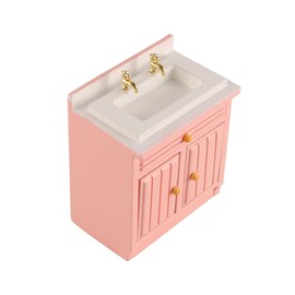 FONGKNOX Miniature Kitchen Sink Model Pink Doll House Miniature Cooking Cabinet 1:12 Simulation Mini Wooden Furniture Accessories for Doll House Kitchen Decor