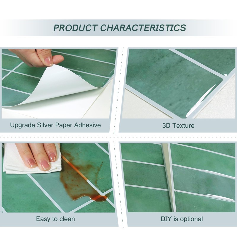 DEWOO Green Peel and Stick Backsplash Subway Wall Tile for