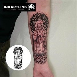 INKARTLINK Tattoo Tech, 2 Sheets Large Semi Permanent Tattoo, Temporary Tattoos, Last 1-2 Weeks, Waterproof, Realistic Look, No Adhesive, No Reflection （Religion Design)162