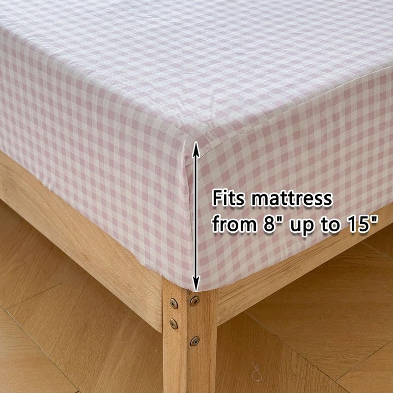 NSNLGSGC Pink Gingham Ruffle King Sheet Set, Pink Soft Pre-Washed