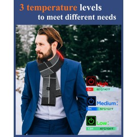 Kladnder Heated Scarf For Men & Women, 3 Adjustable Temperature Levels, Rechargeable Battery Included, Electric Winter Neck Scarf For Superior Warmth In Cold Weather - Rectangular Squares (Light Gray)