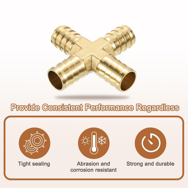 sourcing map 1Pcs Brass 4 Way Pipe Fitting, 3/4" (19mm)