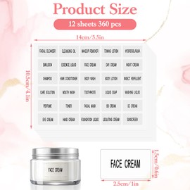 360 Pcs Waterproof Labels for Bottles, Travel Bottles Labels Toiletry Bottles Travel Stickers Refillable Bottles Sticker Clear Bathroom Labels for Organizing Shampoo Conditioner Lotion Cream