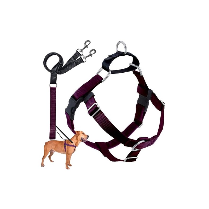 2 Hounds Design Freedom No-Pull Dog Harness with Leash, Burgundy,
