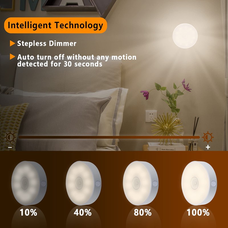 LAVAED 4 Pack Motion Sensor Puck Lights Indoor LED Closet