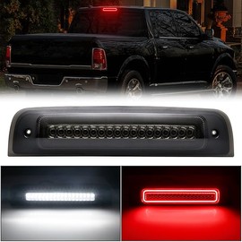 R&F Auto LED Strobe Third Brake Light Compatible With Ram 1500 2500 3500 4500 5500, 2010-2018, F1 Style Red Flash Smoked High Mounted Stop Lights with Seal Foam Gaskets Roof Cargo Lamp Pickup Truck