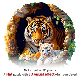 Wooden Puzzles for Adults, Unique Animal Shaped Adults Puzzle, Tiger Family Wooden Jigsaw Puzzles Adult, Challenging Creative Gifts Family Games 11.4 * 11.4in 200pcs