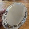 Irvinware Vtg~ Oval Serving/Bread Tray~Chrome Plated~Etched Design w/Scallop Rim 9x6.5”