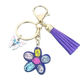 Tassel Butterfly Flower Keychains for Women Key Ring Aesthetic Keychain for Backpack Purse Bag Accessories (Purple, One size)