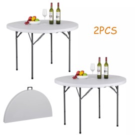 2X 48" Round HDPE Table Folding Steel Frame Party Table for Indoor &Outdoor Use