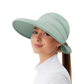 Kiiwah Sun Hats for Women Summer, 2-in-1 Summer Hat UV Protection Lightweight Sun Visor Sun Hat Beach Hat Foldable for Outdoor Beach Golf Travel Hiking Camping (Black/Grey Green/Beige), Grey-green