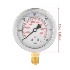 Pressure Gauge 0-600Bar G 1/4 Inch 63 mm Dial Hydraulic Water Pressure Gauge Meter
