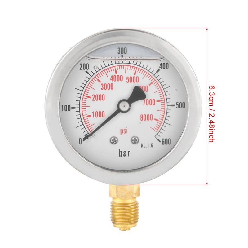 Pressure Gauge 0-600Bar G 1/4 Inch 63 mm Dial Hydraulic