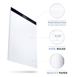 Alitte Legal Notepads 8.5 x 11, Pack of 12 - Perforated Wide Ruled Writing Pad - Premium Thick Paper, No Ink Bleeding - Blank Legal Pads For Home, Office, School, Business - 50 Sheets Per Notebook