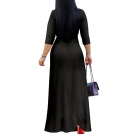 Mrskoala Women Plus Size Long Maxi Wrap Dresses Summer Sundress V-Neck 3/4 Sleeve Black XXL